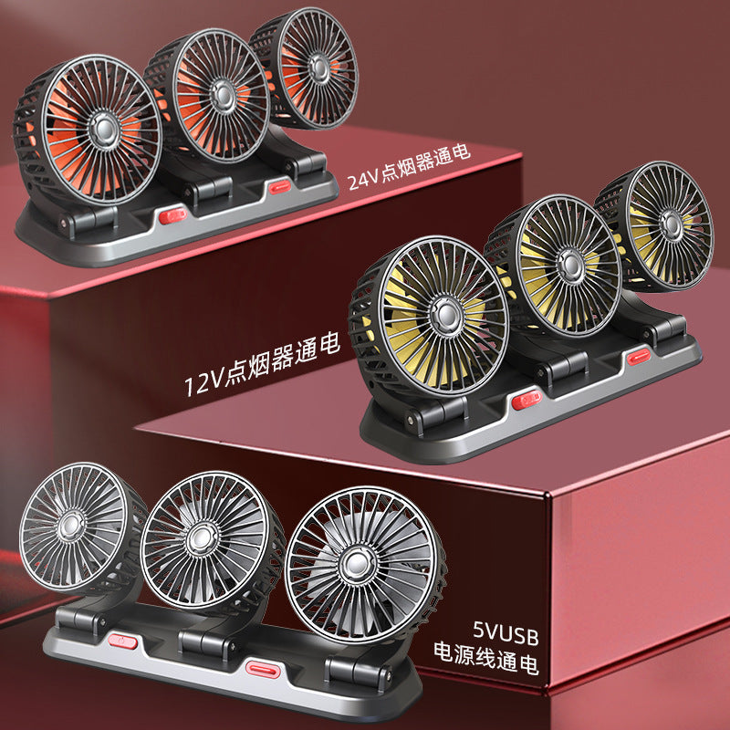 Car Fan 24V Large Truck 12V Car Van Powerful Refrigeration Double-Head USB Universal Car Electric Fan