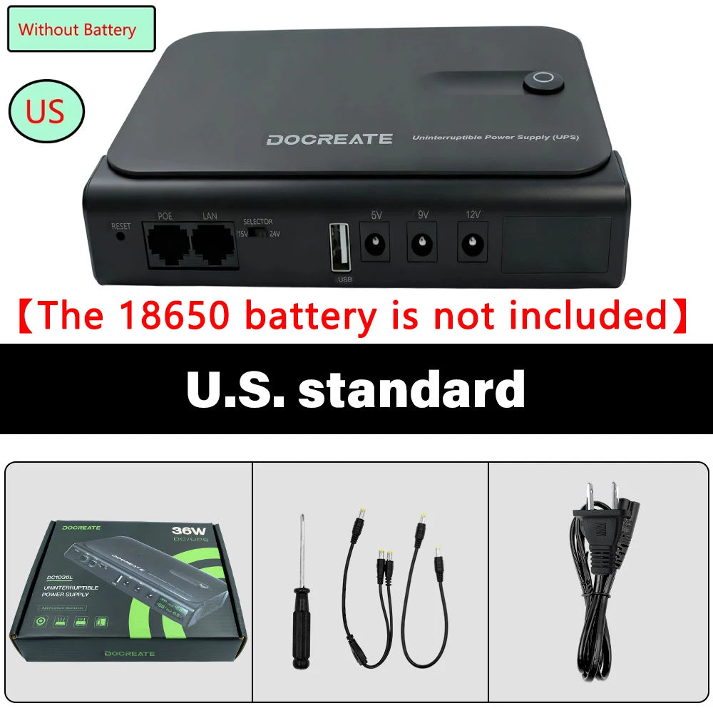 DC18W/36W DC1018L/DC1036L 1A/2A 5V/9V/12V Large Capacity Multipurpose Mini Portable UPS Backup Power Adapter for WiFi, Router