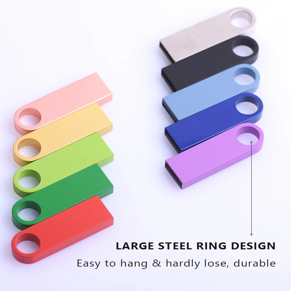 USB Flash Drive Colorful Metal 128GB 64GB 32GB Pen Drive 16GB 8G 4GB 128M Pendrive Free Key Chain Memory Stick Creative Business