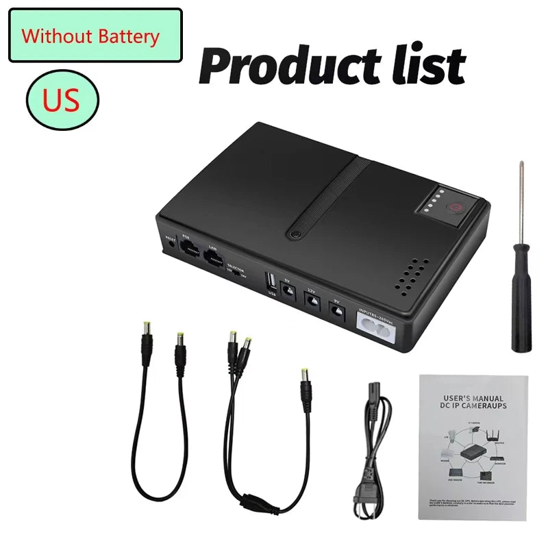 DC18W/36W DC1018L/DC1036L 1A/2A 5V/9V/12V Large Capacity Multipurpose Mini Portable UPS Backup Power Adapter for WiFi, Router