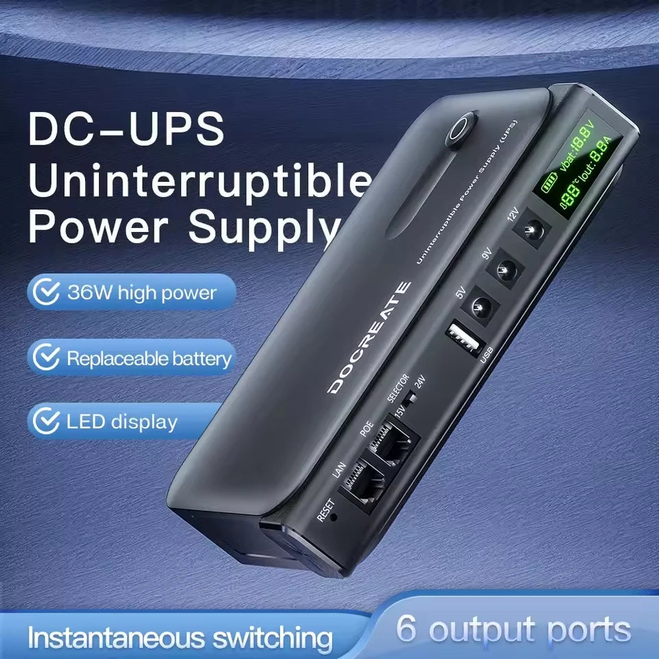 Advanced DC UPS System 5V-24V Adjustable Output Replaceable Battery Desgin for Router Security Monitor NAS and Network Devices
