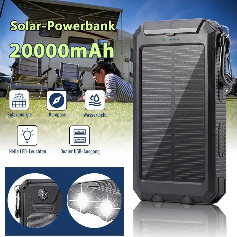 Solar Power Bank 80000mAh Portable Charging Poverbank External Battery Charger Strong Light LDE Light for All Smartphones
