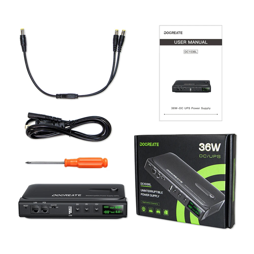 36W DC UPS Backup Power Supply For Router Cellphone Modem 5V/9V/12V/24V Output NO Battery EU/US Plug Uninterrupted Switching