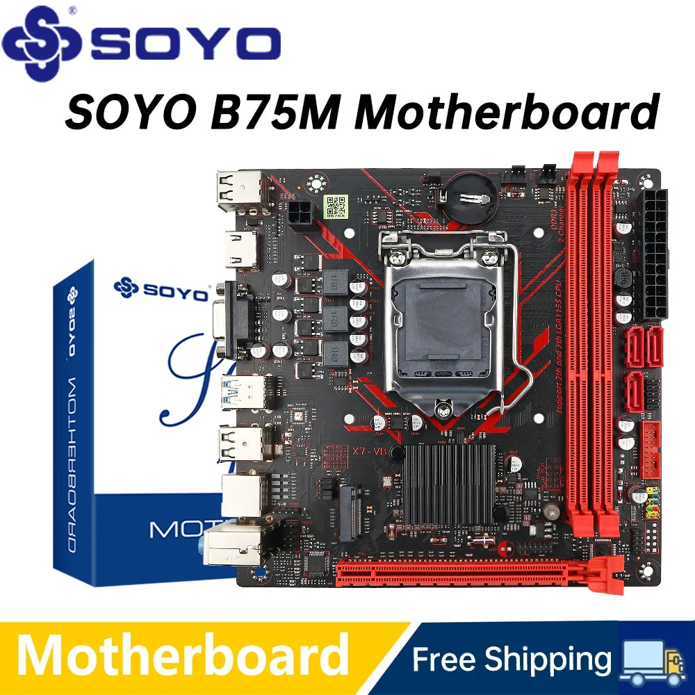SOYO B75M Motherboard M.2 NVME PCIEx8 DVI Supports Dual-channel DDR3 RAM Intel Core 2/3 Gen CPU LGA1155 for Gaming Computer