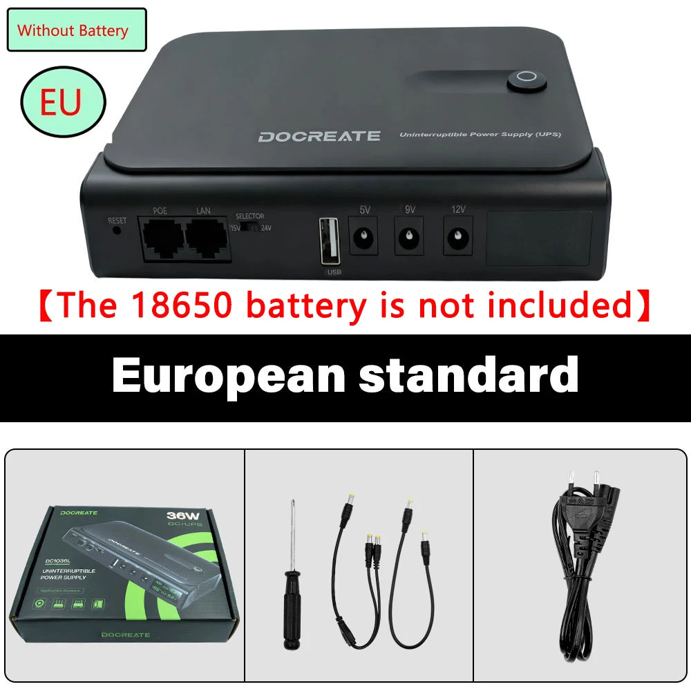 DC18W/36W DC1018L/DC1036L 1A/2A 5V/9V/12V Large Capacity Multipurpose Mini Portable UPS Backup Power Adapter for WiFi, Router