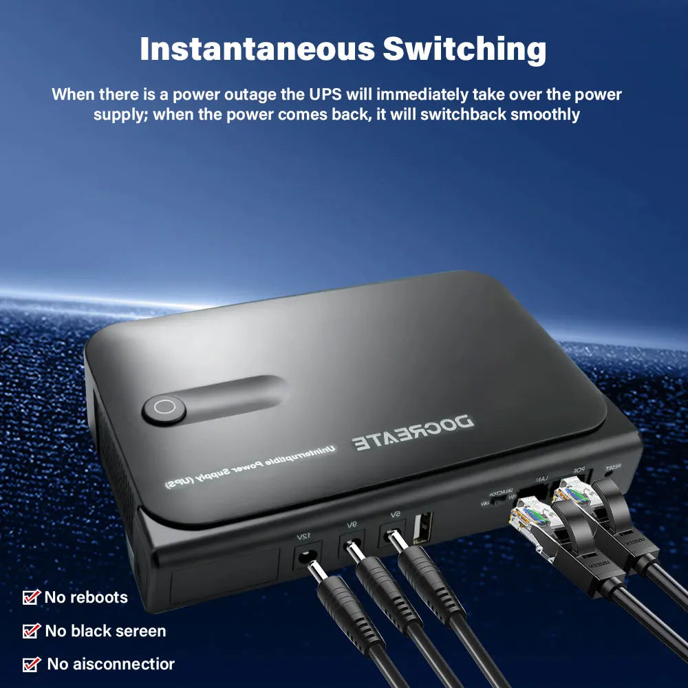 36W DC1036L UPS Uninterruptible Power Supply 5V-24V Output 18650 Replaceable Battery for Router NAS Modem & Network Equipment