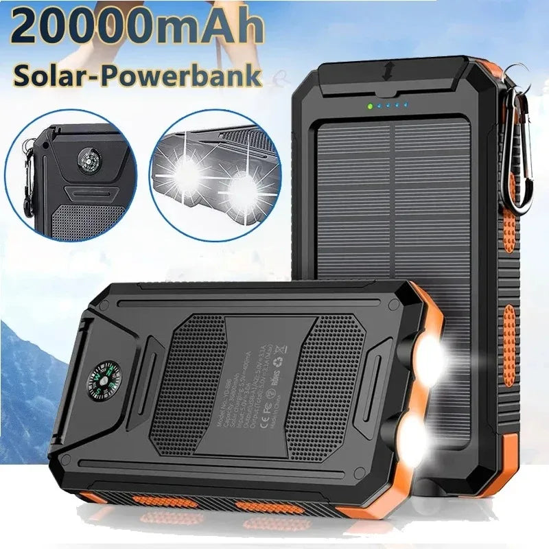 Solar Power Bank 80000mAh Portable Charging Poverbank External Battery Charger Strong Light LDE Light for All Smartphones