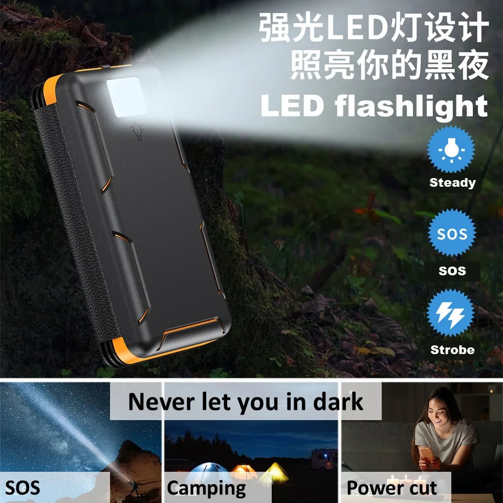 Portable Solar Power Bank,50000mAh External Solar Power Supply,Compatible with IOS Android USB-A And USB-C Charging Outdoor Camp