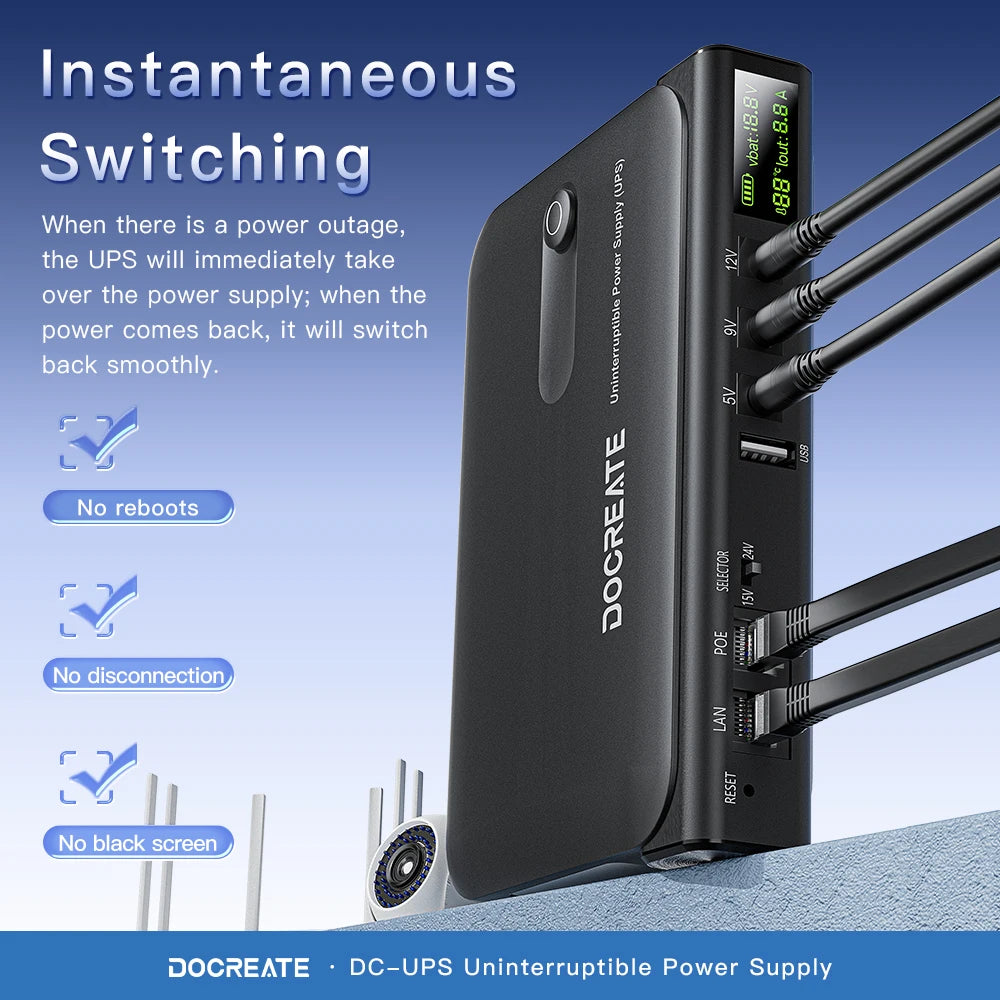 36W DC UPS Backup Power Supply For Router Cellphone Modem 5V/9V/12V/24V Output NO Battery EU/US Plug Uninterrupted Switching