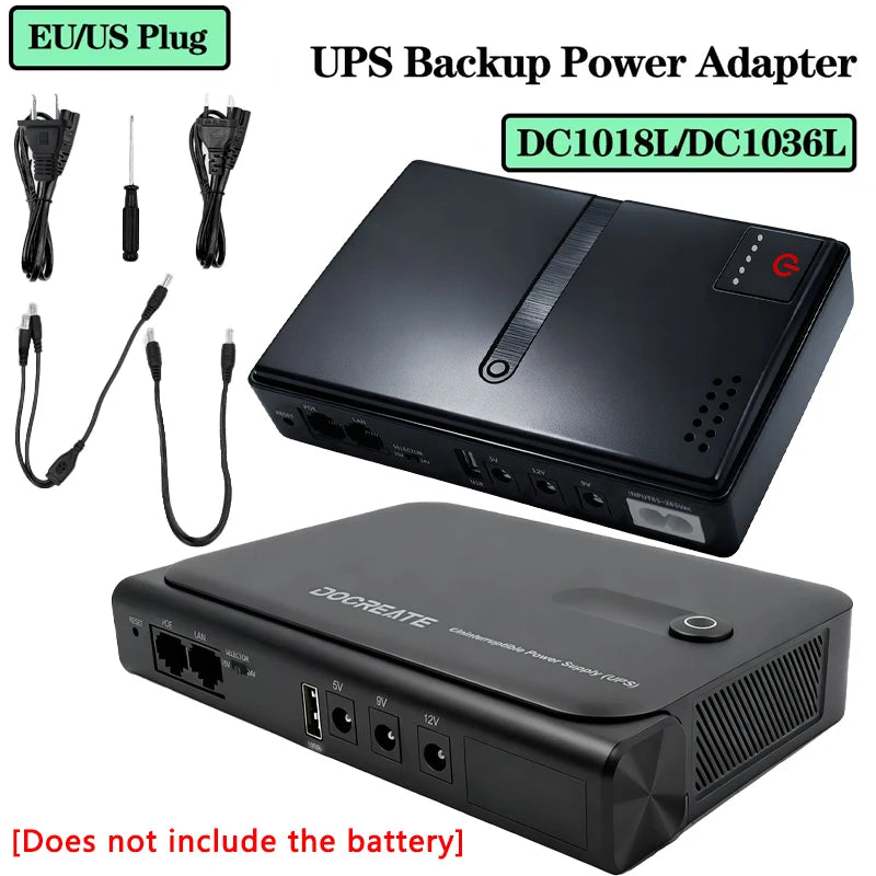 DC18W/36W DC1018L/DC1036L 1A/2A 5V/9V/12V Large Capacity Multipurpose Mini Portable UPS Backup Power Adapter for WiFi, Router