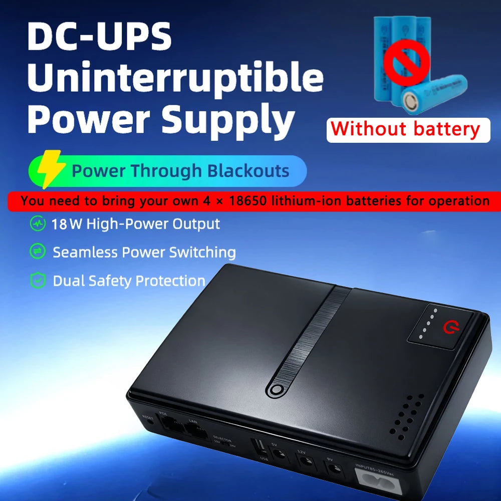 DC18W/36W DC1018L/DC1036L 1A/2A 5V/9V/12V Large Capacity Multipurpose Mini Portable UPS Backup Power Adapter for WiFi, Router