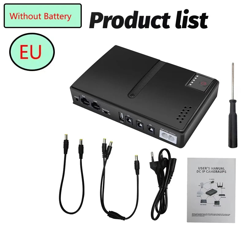 DC18W/36W DC1018L/DC1036L 1A/2A 5V/9V/12V Large Capacity Multipurpose Mini Portable UPS Backup Power Adapter for WiFi, Router