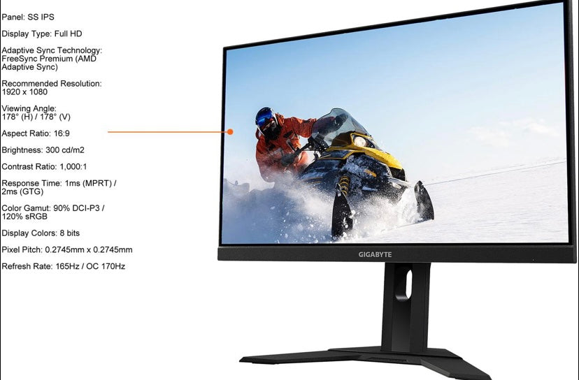 GIGABYTE G24F 24" (23.8" Viewable) 165Hz/170Hz(OC) 1920 x 1080 SS IPS, 1ms